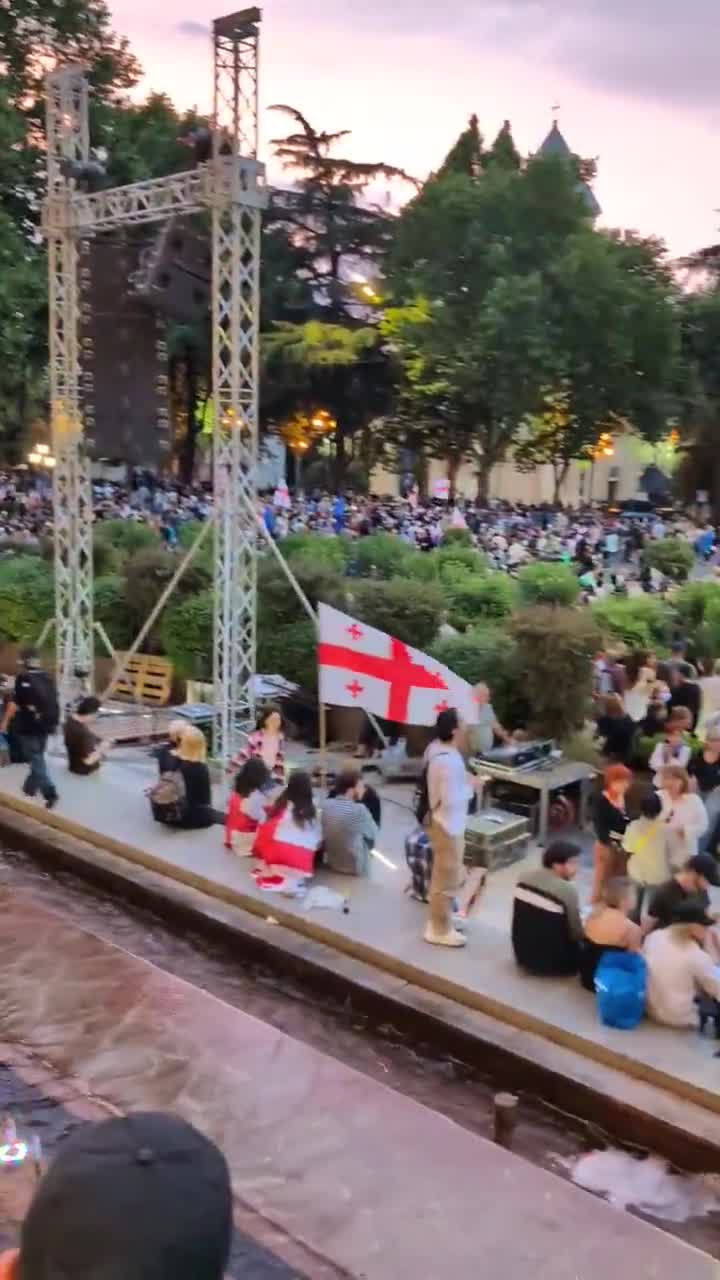 The crowd is gathering on Rustaveli Avenue for a larger-than-usual rally. Day 214 of daily, nationwide protests in Georgia