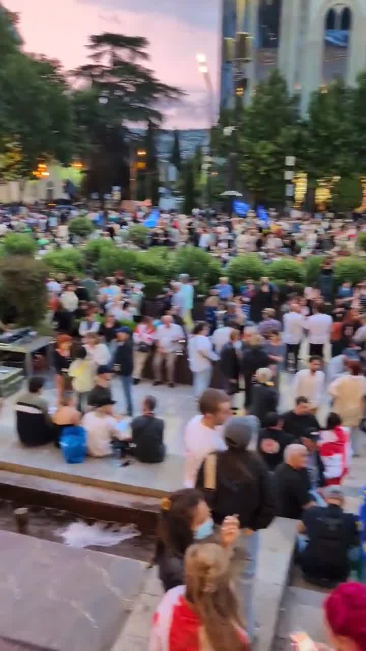 The crowd is gathering on Rustaveli Avenue for a larger-than-usual rally. Day 214 of daily, nationwide protests in Georgia