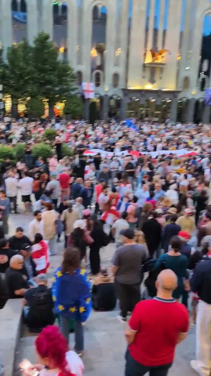 The crowd is gathering on Rustaveli Avenue for a larger-than-usual rally. Day 214 of daily, nationwide protests in Georgia