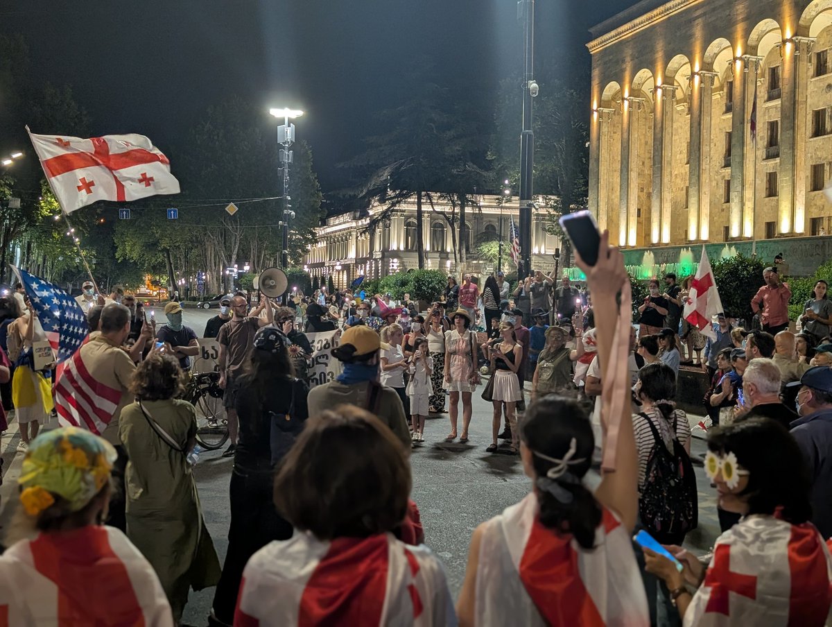 For the 238th consecutive day, Rustaveli Avenue is blocked in Tbilisi, Georgia. Protests continue in 8  cities