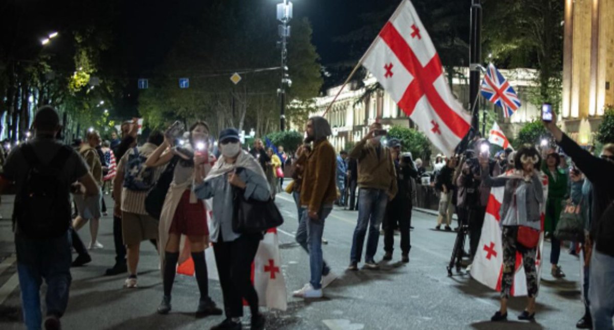 On the 294th day of protests in Georgia, participants in a daily rally blocked traffic near the Georgian Parliament. They chanted slogans in support of democracy and expressed confidence in the end of the Georgian Dream government