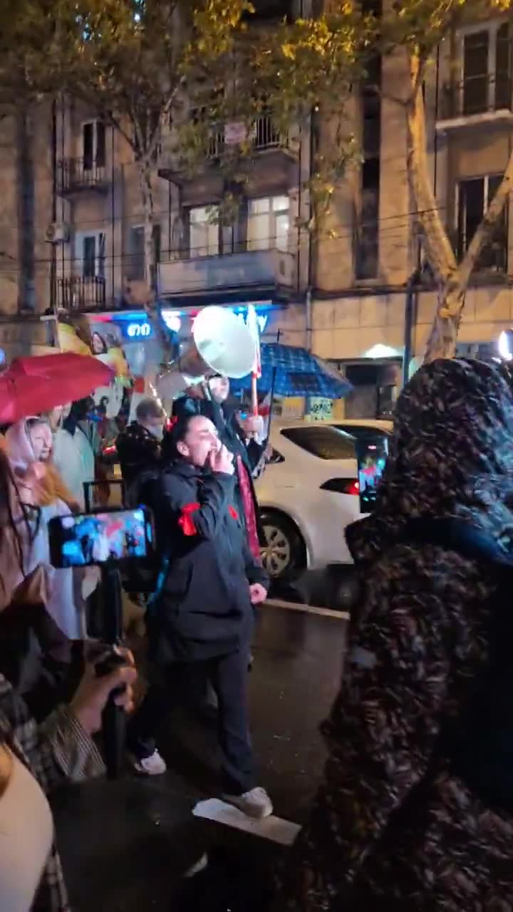 Georgian women lead the march toward Rustaveli Avenue in pouring rain. Day 308 of uninterrupted protests in 8  cities across the country
