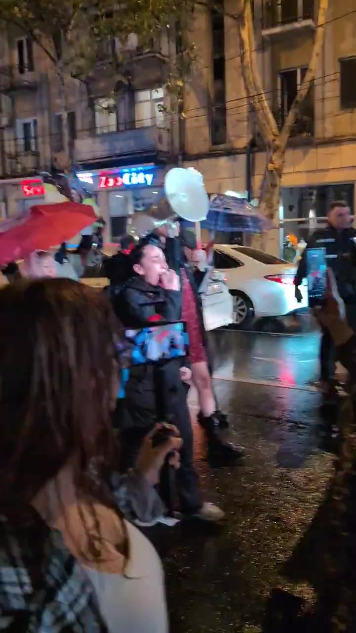 Georgian women lead the march toward Rustaveli Avenue in pouring rain. Day 308 of uninterrupted protests in 8  cities across the country