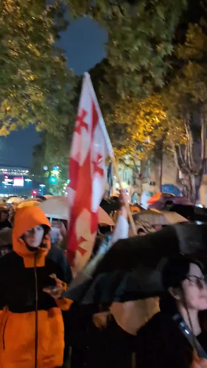 Georgian women lead the march toward Rustaveli Avenue in pouring rain. Day 308 of uninterrupted protests in 8  cities across the country