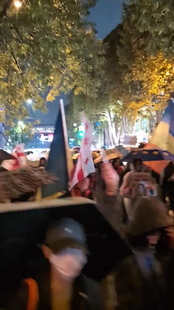 Georgian women lead the march toward Rustaveli Avenue in pouring rain. Day 308 of uninterrupted protests in 8  cities across the country