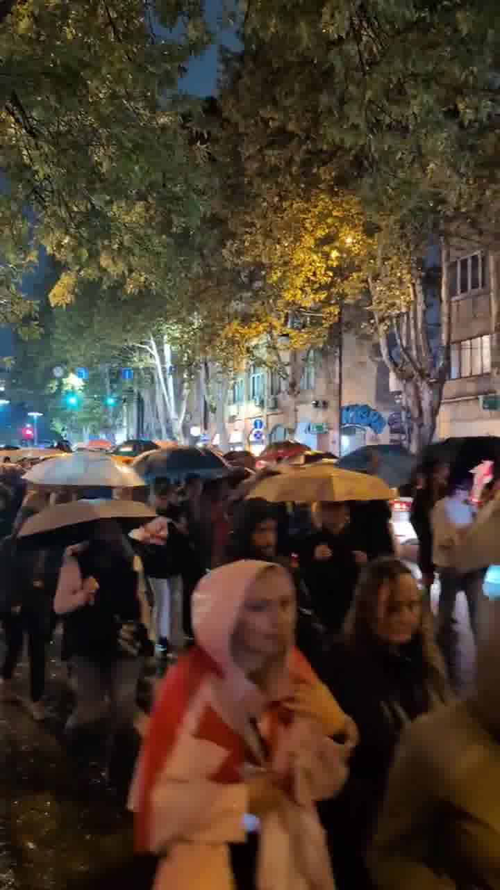 Georgian women lead the march toward Rustaveli Avenue in pouring rain. Day 308 of uninterrupted protests in 8  cities across the country