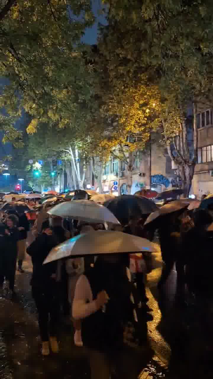 Georgian women lead the march toward Rustaveli Avenue in pouring rain. Day 308 of uninterrupted protests in 8  cities across the country