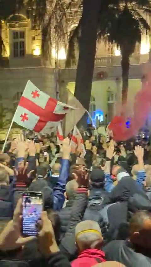 Happening now on Tbilisi’s Atoneli Street: the presidential palace is guarded by riot police as protesters rally outside. Demonstrators attempted to storm the building following an appeal from the rally’s leader