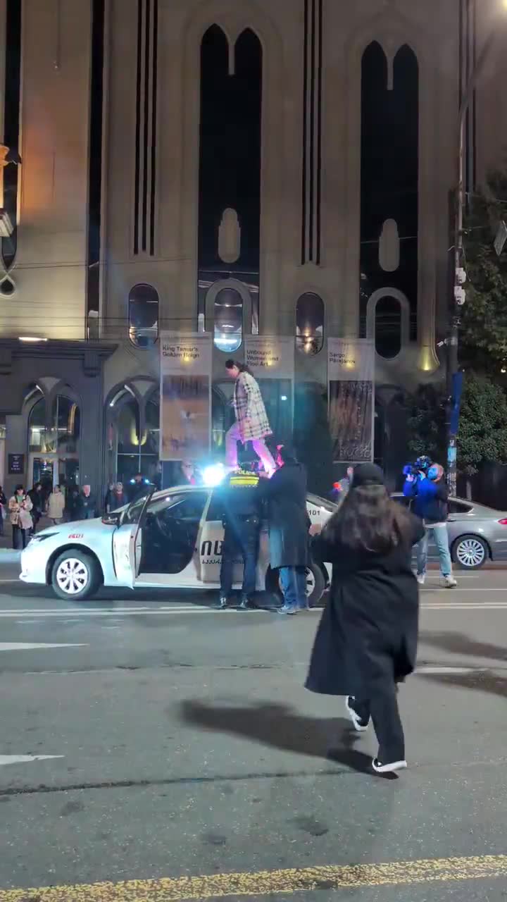 Today, some of the protesters tried to block Rustaveli Avenue. One of the demonstrators ran over a police vehicle. The police arrested several participants of the protest shortly afterward, including this woman