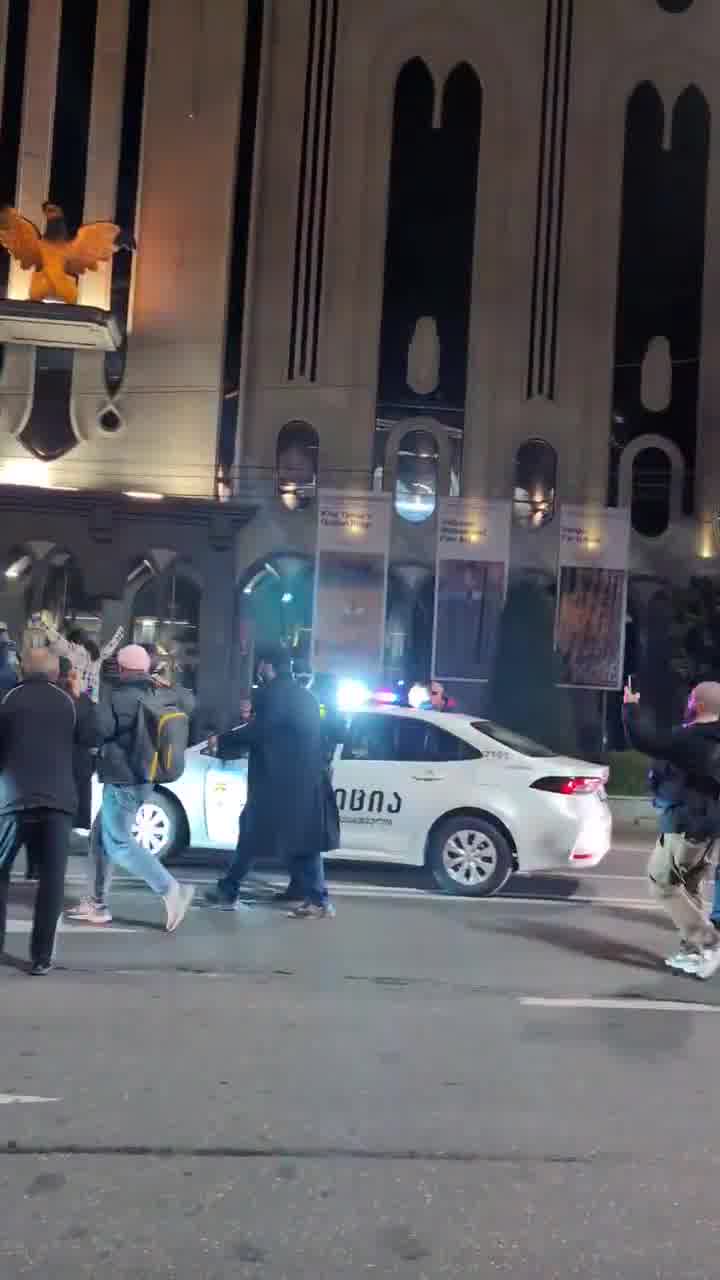 Today, some of the protesters tried to block Rustaveli Avenue. One of the demonstrators ran over a police vehicle. The police arrested several participants of the protest shortly afterward, including this woman