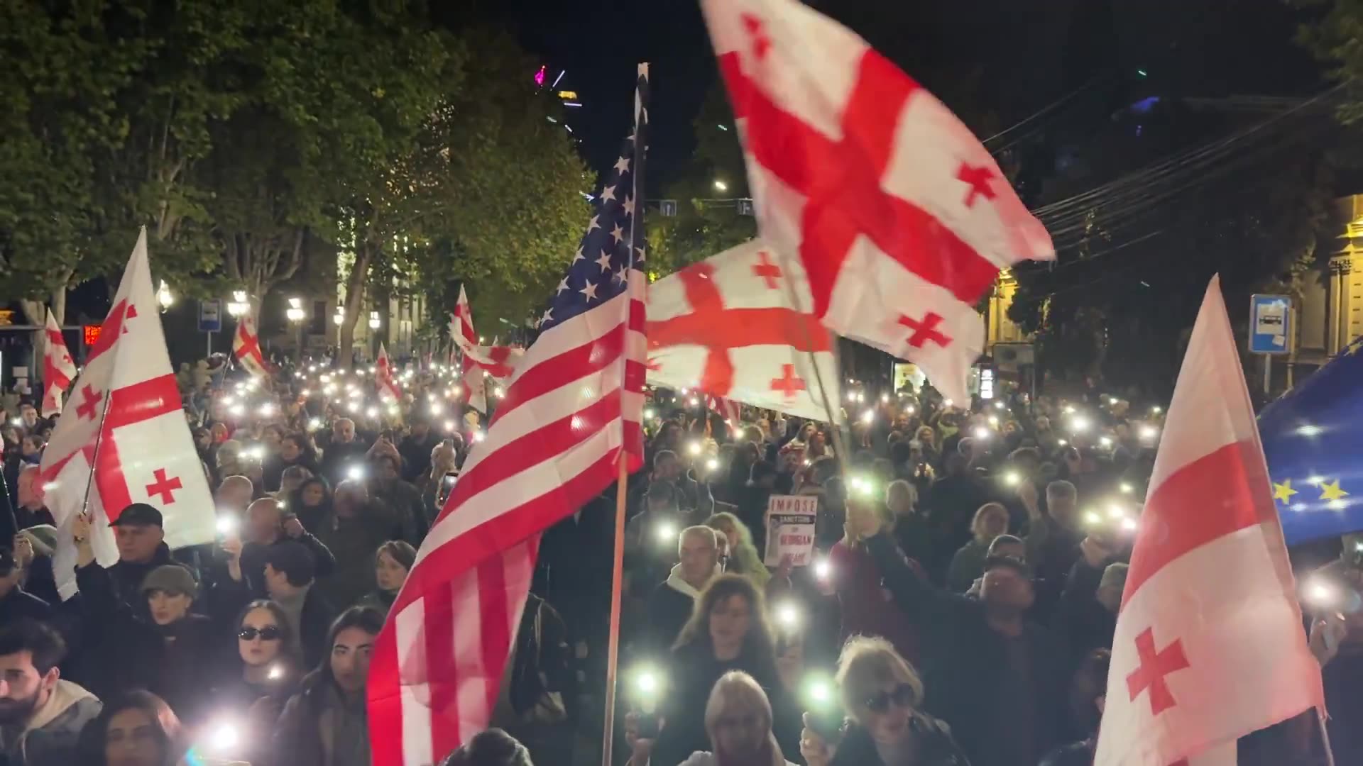 Protesters have arrived on Rustaveli Avenue after marching from Republic Square, marking the 333rd consecutive day of non-stop Georgia Protests.
