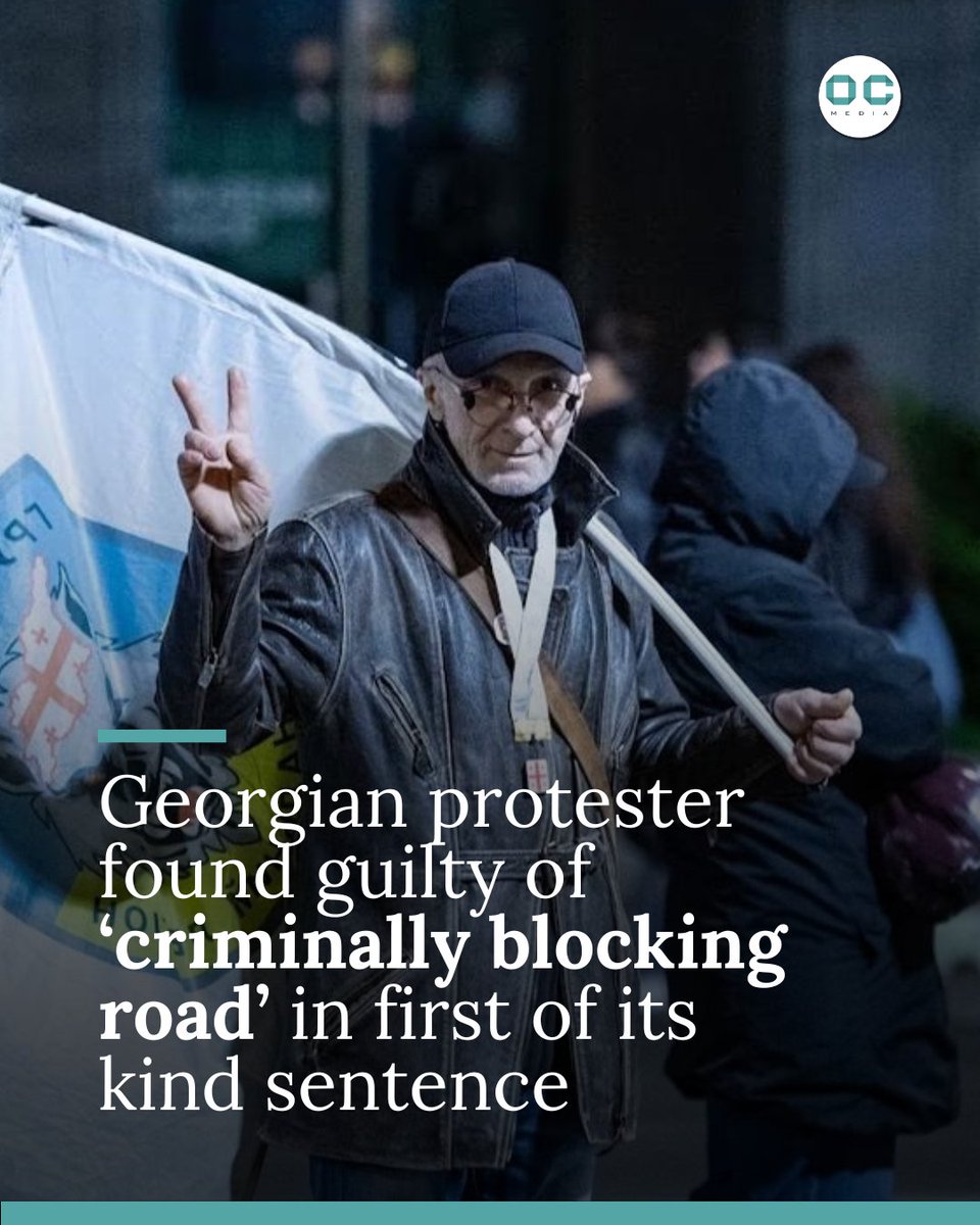 A Georgian court has sentenced 61-year-old Zurab Menteshashvili to nine months in prison for blocking a road during an anti-government protest